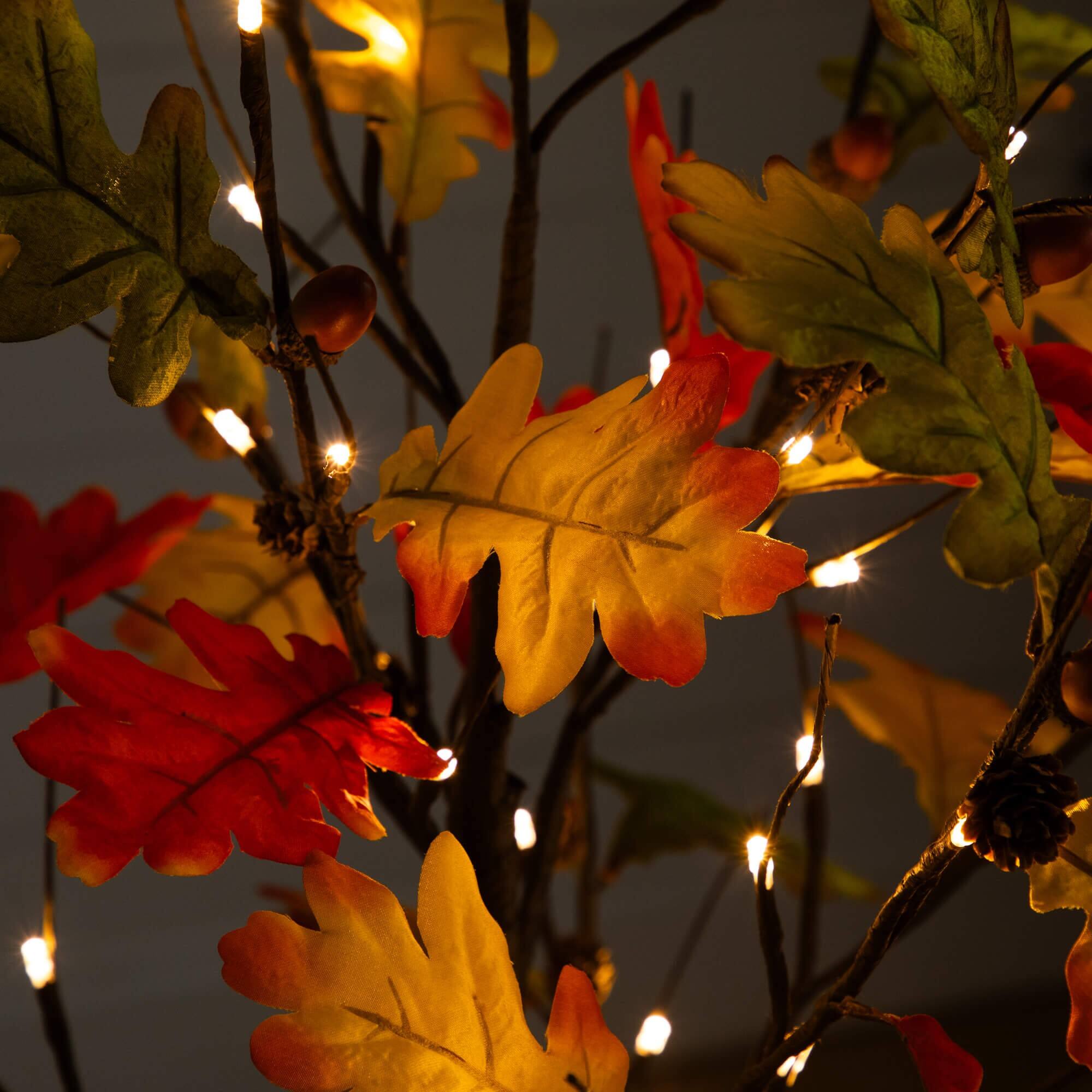 4ft. Pre-Lit Autumn Maple Artificial Fall Tree with Pinecones, Acorns and 60 Warm White LED Lights